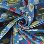 Home Furnishing Swing Blue Cactus Print Cotton Velvet Fabric