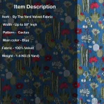 Home Furnishing Swing Blue Cactus Print Cotton Velvet Fabric - Image 5
