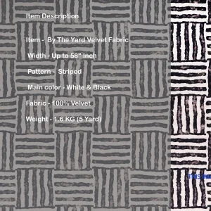 Indian Black & White Striped Printed Loose Velvet Fabric - Image 5