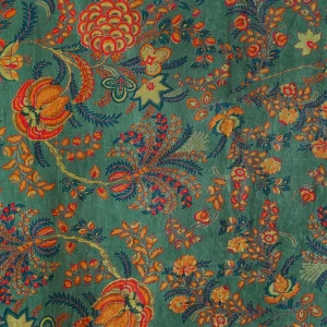 Indian Floral Printed Fabric Green Velvet - Image 4