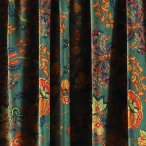Indian Floral Printed Fabric Green Velvet - Image 3