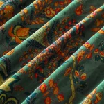 Indian Floral Printed Fabric Green Velvet - Image 2