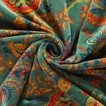 Indian Floral Printed Fabric Green Velvet