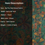 Indian Floral Printed Fabric Green Velvet - Image 5