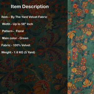 Indian Floral Printed Fabric Green Velvet - Image 5