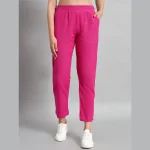 Ladies Elastic Waist Pants Cotton Linen Pink Trousers - Image 3