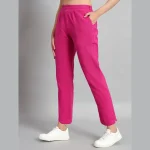 Ladies Elastic Waist Pants Cotton Linen Pink Trousers - Image 4