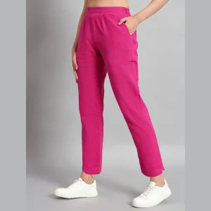 Ladies Elastic Waist Pants Cotton Linen Pink Trousers - Image 4
