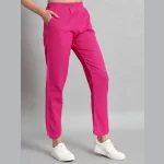 Ladies Elastic Waist Pants Cotton Linen Pink Trousers - Image 5