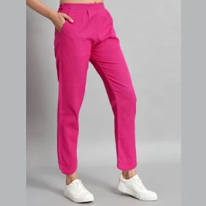 Ladies Elastic Waist Pants Cotton Linen Pink Trousers - Image 5