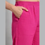 Ladies Elastic Waist Pants Cotton Linen Pink Trousers - Image 6