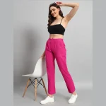 Ladies Elastic Waist Pants Cotton Linen Pink Trousers