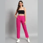 Ladies Elastic Waist Pants Cotton Linen Pink Trousers - Image 2