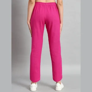 Ladies Elastic Waist Pants Cotton Linen Pink Trousers - Image 7