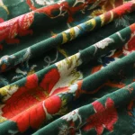 Luxury Green Soft Velvet Floral Print Fabric - Image 3