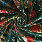 Luxury Green Soft Velvet Floral Print Fabric