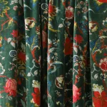 Luxury Green Soft Velvet Floral Print Fabric - Image 2