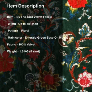 Luxury Green Soft Velvet Floral Print Fabric - Image 5