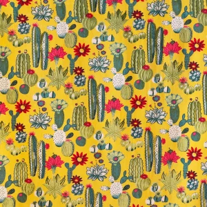 Luxury Yellow Soft Velvet Cactus Print Fabric - Image 3
