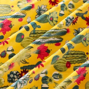 Luxury Yellow Soft Velvet Cactus Print Fabric - Image 4