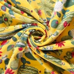 Luxury Yellow Soft Velvet Cactus Print Fabric