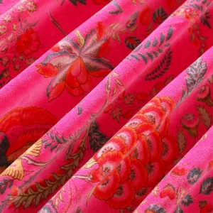 Pink Floral Printed Cotton Velvet Indian Fabric - Image 4