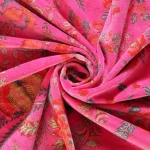Pink Floral Printed Cotton Velvet Indian Fabric