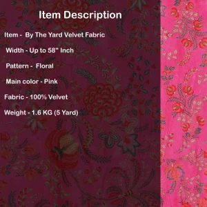 Pink Floral Printed Cotton Velvet Indian Fabric - Image 5