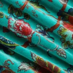 Unstitched Turquoise Floral Soft Velvet Fabric - Image 3