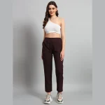 Women Cotton Pants Loose Burgundy Casual Harem Pants - Image 2