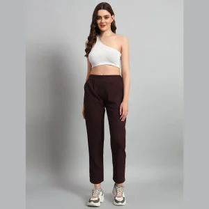 Women Cotton Pants Loose Burgundy Casual Harem Pants - Image 2