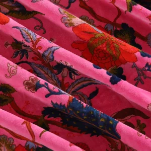Women Pink Floral Printed Velvet Unstitched Dress Fabric - Image 3