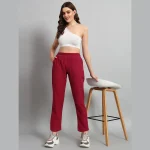 Women's Regular Fit Wine Pant Summer Ankle Trouser