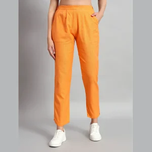Women's Yellow Formal Cotton Trousers West Elastic Pants - Image 3