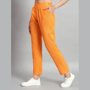 Women's Yellow Formal Cotton Trousers West Elastic Pants - Image 4