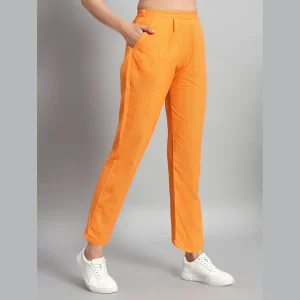 Women's Yellow Formal Cotton Trousers West Elastic Pants - Image 5