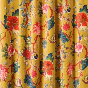 Yellow Floral Print Soft Velvet Fabric for Dress - Image 4