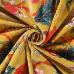 Yellow Floral Print Soft Velvet Fabric for Dress