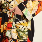 Beautiful Black Leaf Print Pure Cotton Kimono Robe - Image 6