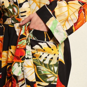 Beautiful Black Leaf Print Pure Cotton Kimono Robe - Image 6
