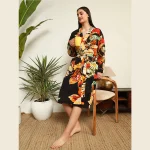 Beautiful Black Leaf Print Pure Cotton Kimono Robe - Image 2