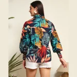 Beautiful Blue Leaf Print Women Cotton Shirts - Image 8