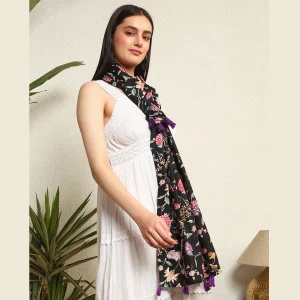 Beautiful Floral Printed Pure Cotton Fabric Scarf - Image 5