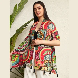 Beautiful Multi Ikat Printed Cotton Scarf - Image 3