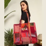 Beautiful Red Silk Fabric Patchwork Quilted Shoulder Bags - Image 3