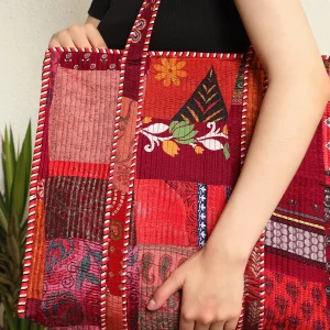 Beautiful Red Silk Fabric Patchwork Quilted Shoulder Bags - Image 7