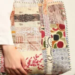 Beige Silk Fabric Patchwork Quilted Shoulder Bags Closure Zip Bags - Image 7