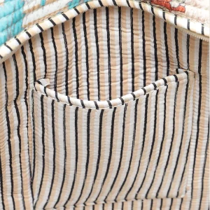 Beige Silk Fabric Patchwork Quilted Shoulder Bags Closure Zip Bags - Image 9