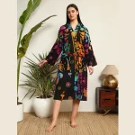 Black Mandala Printed Women Bath Robe Dress - Image 3