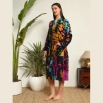 Black Mandala Printed Women Bath Robe Dress - Image 4